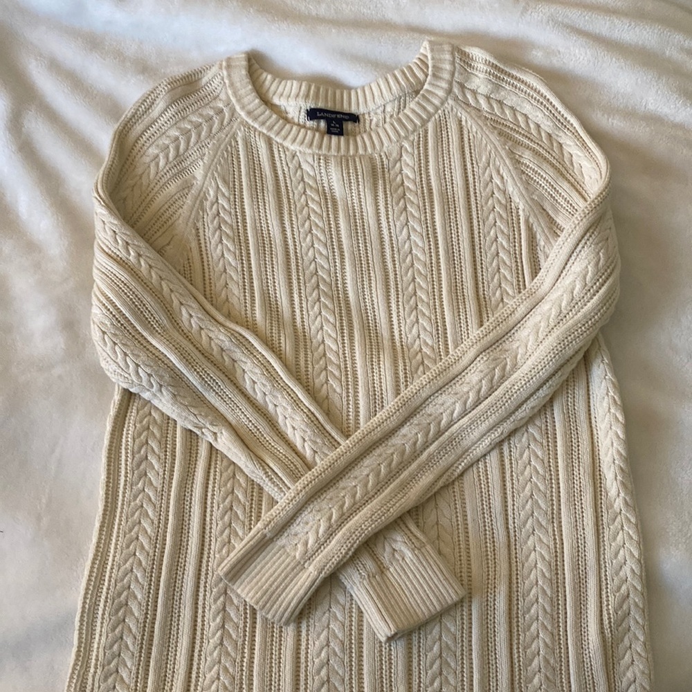 Land’s End cream cable knit crew sweater